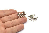 Silver Sunny Pendant, 4 Antique Silver Plated Brass Sunny Ethnic Pendants With 2 Loops, Findings, Charms (24x27x1.6mm) BS 2048 H1182