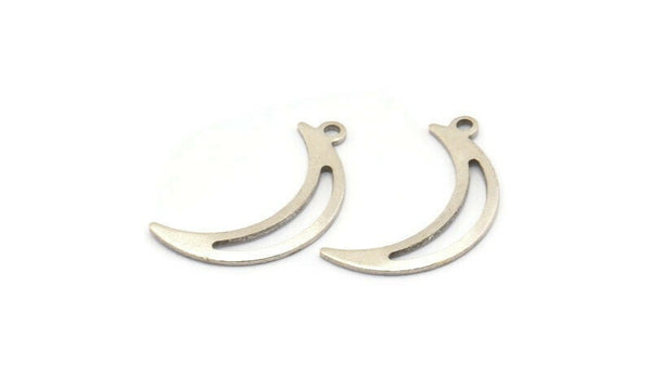 Gümüş Ay Tılsımı, 1 Döngülü 12 Antik Gümüş Kaplamalı Pirinç Hilal Ay Tılsımı (25x5x0,80 mm) M01188 H1273