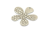 Silver Flower Charm, 6 Antique Silver Plated Brass Leaf Charms With 1 Hole, Pendants, Findings (32x30x0.70mm) D1115 H1093