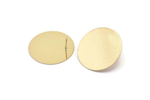 Gold Round Earring, 2 Gold Plated Brass Round Stud Earrings (30mm) B0336 A1694