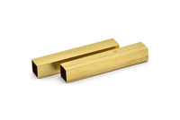 Brass Tube Beads, 6 Huge Raw Brass Square Tubes (10x60mm) Bs 1512