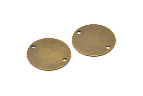 2 Holes Round Connector, 100 Antique Brass Round Connectors with 2 Holes (16mm) Pen 65  K012