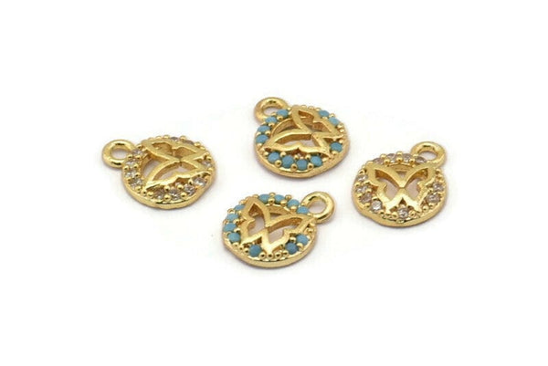 Gold Butterfly Charm, 4 Gold Plated Butterfly, Cubic Zircon, CZ Pave Butterfly Charm, Zircon Charm Pendants (8x10mm) SY0015