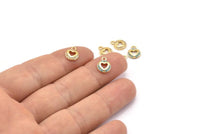 Gold Heart Charm, 4 Gold Plated Heart, Cubic Zircon, CZ Pave Heart Charm, Zircon Charm Pendants (8x10mm) SY0012