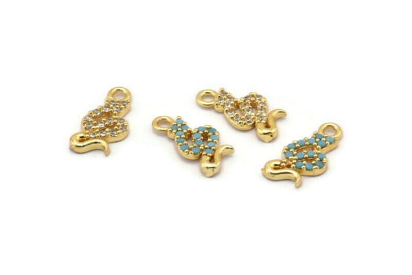 Gold Snake Charm, 4 Gold Plated Snake, Cubic Zircon, CZ Pave Snake Charm, Zircon Charm Pendants (6x12mm) SY0014