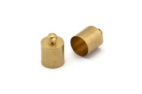 Brass Barrel End, 40 Raw Brass Barrel End With Loop - Leather Cord Ends (9x13mm) Bs-1657