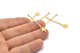 Brass Star Charm, 24 Textured Raw Brass Star Charms With 1 Loop (40x9x0.80mm) M02243