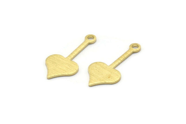 Brass Heart Charm, 24 Textured Raw Brass Spade Charms With 1 Loop (20x9x0.80mm) M02248