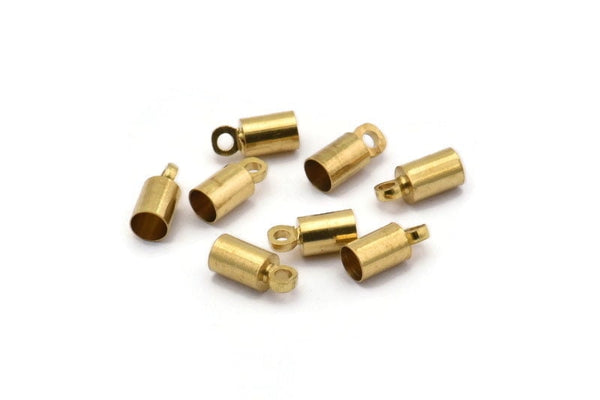 Brass Barrel End, 50 Raw Brass Barrel End With Loop - Leather Cord Ends (4x9mm) Bs-1645