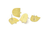 D Shape Earring, 10 Textured Raw Brass D Shape Stud Earrings With 1 Loop (18x17x0.50mm) M01372 A2396
