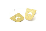 D Shape Earring, 10 Textured Raw Brass Crescent Moon D Shape Stud Earrings With 1 Hole (16x17x0.50mm) M01315 A2402