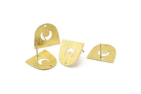 D Shape Earring, 10 Textured Raw Brass Crescent Moon D Shape Stud Earrings With 1 Hole (16x17x0.50mm) M01315 A2402