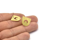 D Shape Earring, 10 Textured Raw Brass Crescent Moon D Shape Stud Earrings With 1 Hole (16x17x0.50mm) M01315 A2402