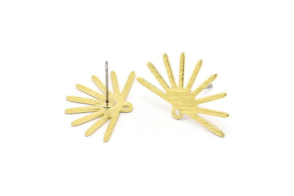 Brass Sun Earring, 10 Textured Raw Brass Sun Stud Earrings With 1 Loop (25x16x0.70mm) M01399 A2398
