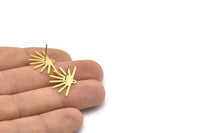 Brass Sun Earring, 10 Textured Raw Brass Sun Stud Earrings With 1 Loop (25x16x0.70mm) M01399 A2398