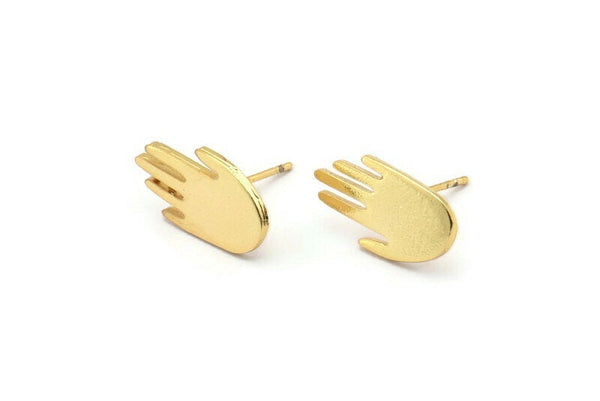 Gold Hand Earring, 4 Gold Plated Brass Hand Stud Earrings (16x8x1mm) N1606