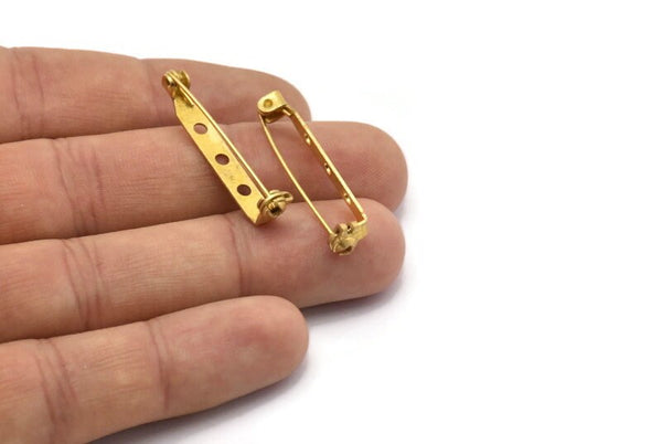 Brass Brooch Pin, 20 Raw Brass Brooch Pins Back Base Safety Pins