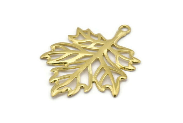 Pirinç Çınar Kolye, 2 Ham Pirinç Yaprak Tılsımı (44x33mm) N0428