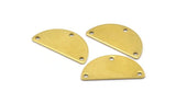 Brass Circle Blank, 24 Raw Brass Semi Circle Blanks With 3 Holes (25x12.5x0.80) A0882