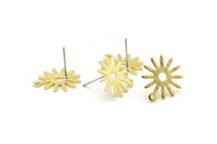 Brass Sun Earring, 10 Textured Raw Brass Sun Stud Earrings With 1 Loop (17x15x0.80mm) M01299 A2408