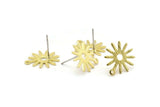Brass Sun Earring, 10 Textured Raw Brass Sun Stud Earrings With 1 Loop (17x15x0.80mm) M01299 A2408