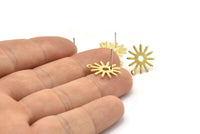 Brass Sun Earring, 10 Textured Raw Brass Sun Stud Earrings With 1 Loop (17x15x0.80mm) M01299 A2408