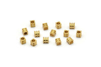 Channel Spacer Bead, 100 Raw Brass Spacer Beads, Spacer Connectors, Cube Beads With Channel (3.4x3mm) D0131