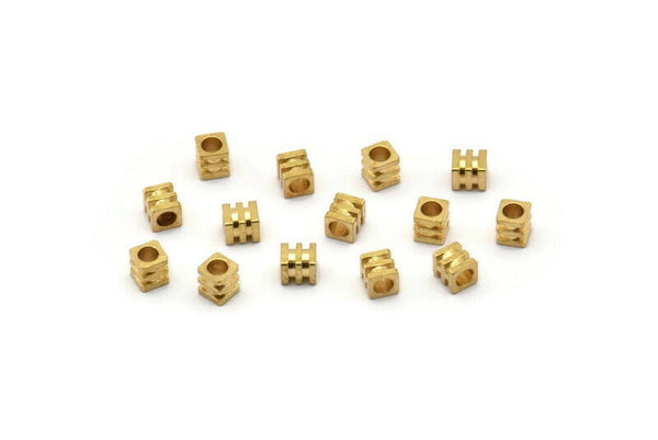 Channel Spacer Bead, 100 Raw Brass Spacer Beads, Spacer Connectors, Cube Beads With Channel (3.4x3mm) D0131