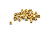 Channel Spacer Bead, 100 Raw Brass Spacer Beads, Spacer Connectors, Cube Beads With Channel (3.4x3mm) D0131