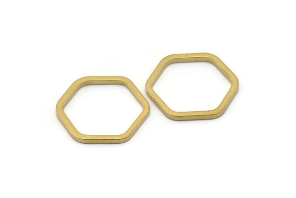 Brass Hexagon Ring, 12 Raw Brass Hexagon Pendant Connector Rings (25x2x2mm) D0136