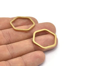 Brass Hexagon Ring, 12 Raw Brass Hexagon Pendant Connector Rings (25x2x2mm) D0136