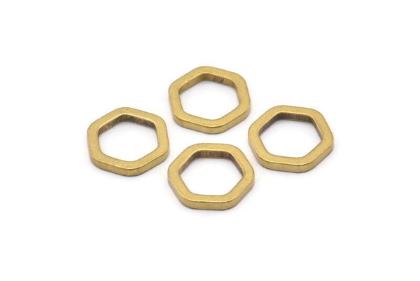 Brass Hexagon Ring, 12 Raw Brass Hexagon Connector Rings (14x2x2mm) D0134