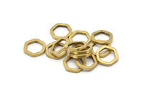 Brass Hexagon Ring, 12 Raw Brass Hexagon Connector Rings (14x2x2mm) D0134