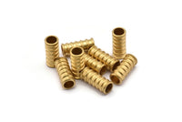 Spiral Tube Beads, 5 Raw Brass Industrial Tube Textured Findings (19x8mm)  D0159