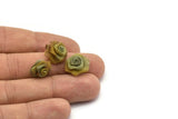 Brass Rose Charm, 10 Raw Brass Wire Mesh Folded Rose Sculpture 14mm D0019--c047