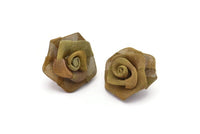 Brass Rose Charm, 5 Raw Brass Wire Mesh Folded Rose Sculpture (25mm) D0021--c045