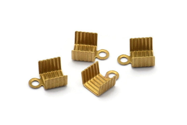 Leather Crimp End, 50 Raw Brass Leather Crimp Ends With Loop (9x7mm)  A0846