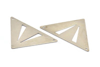 Brass Triangle Pendant, 10 Nickel Free Plated Silver Tone Triangle Brass Pendant With 2 Holes (45x35x35mm) Nfb 3091v D0356