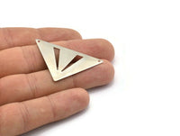 Brass Triangle Pendant, 10 Nickel Free Plated Silver Tone Triangle Brass Pendant With 2 Holes (45x35x35mm) Nfb 3091v D0356