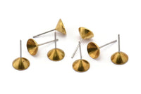 Brass Earring Post, 50 Stainless Steel Earring Posts With Raw Brass (7 Mm) Cup,bowl Pad, Ear Stud A0493
