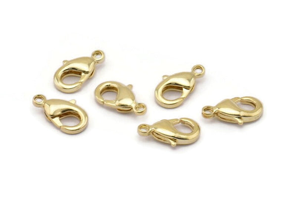 Gold Parrot, 12 Gold Plated Lobster Claw Clasps  (12x6mm) Q0212