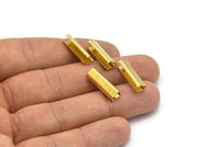Brass Ribbon Crimp, 20 Raw Brass Ribbon Crimp Ends Without Loop, Findings (6x19mm)    D0342