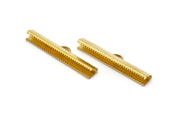 40mm Choker End, 20 Raw Brass Ribbon Crimp Ends With Loop, Findings (40mm) D0340