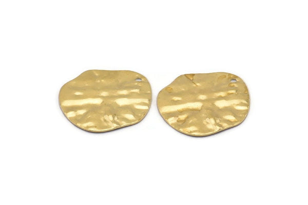 Brass Disc Charms, 12 Raw Brass Hammered Disc Charms With 1 Hole, Earrings, Pendants, Findings (21x20x0.60mm) D0677