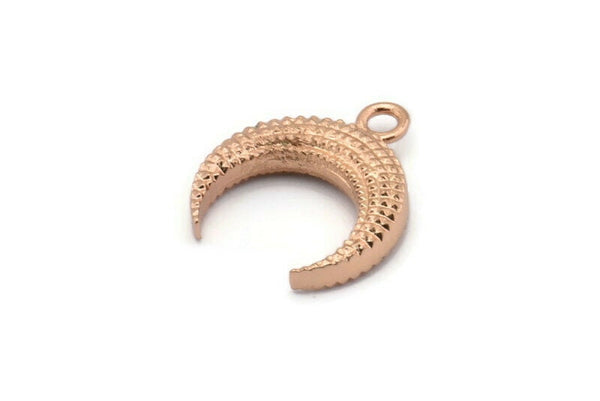 Rose Gold Moon Charm, 1 Rose Gold Plated Textured Horn Charms, Pendant, Jewelry Finding (19x6x4.40mm) N0269 Q0205