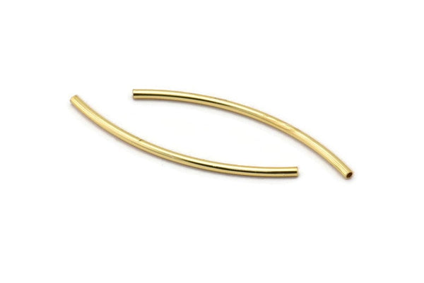Noodle Tube Beads, 25 Gold Lacquer Plated Brass Curved Tube Beads (1.5x40mm) D0283 Q0967