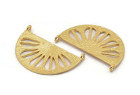 Retro Leaf Pendant, 1 Gold Plated Brass Semi Circle Pendant With 2 Loops (38x22x1mm) BS 1946 Q0553