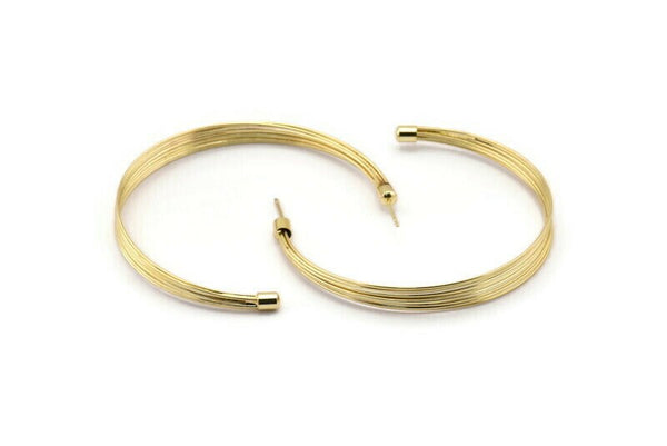Gold Wire Earring, 2 Gold Plated Brass Wire Stud Earrings (60mm) D1432