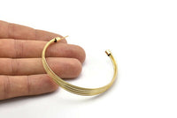 Gold Wire Earring, 2 Gold Plated Brass Wire Stud Earrings (60mm) D1432