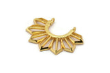 Gold Sun Pendant, 1 Gold Plated Brass Textured Sunny Pendants With 2 Loops (36.5x26x2.6mm) E204 Q0532
